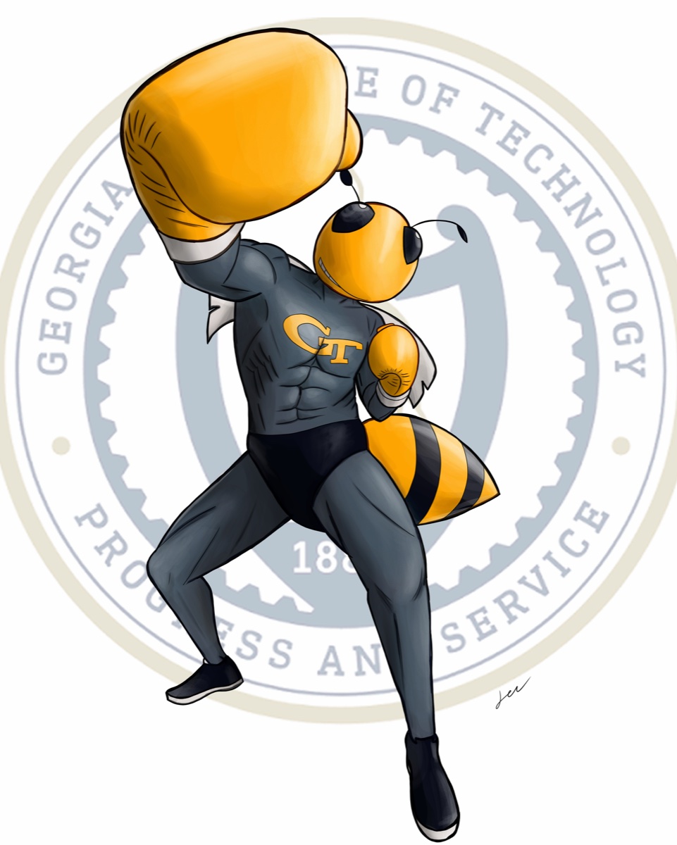 A hand-drawn Georgia Tech Buzz character illustration
