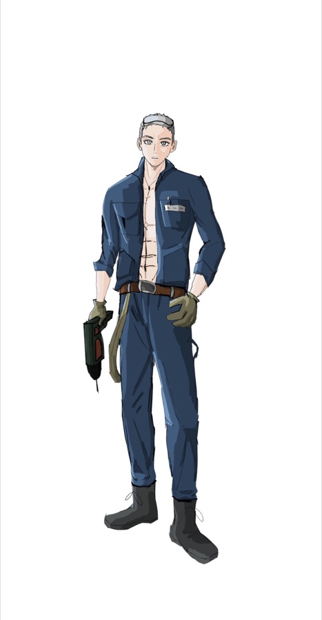 A colored manga character drawing
